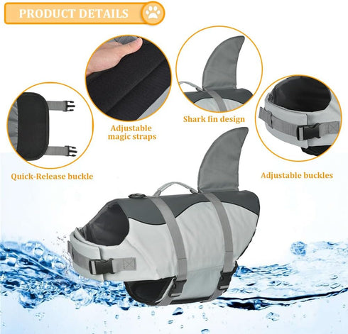 Doglay Shark Dog Life Jacket, Adjustable Pet Flotation Vest for Small Medium Large Dogs, High Buoyancy