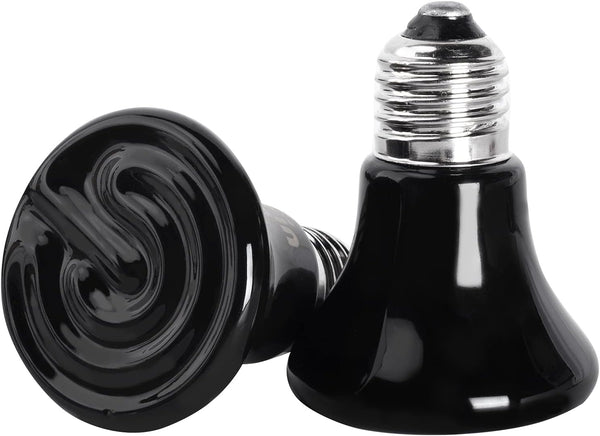 50W Mini Reptile Heat Lamp Bulb (2 Pack) E26/E27 Base, AC110-120V, Infrared Ceramic Heat Emitter for Reptiles