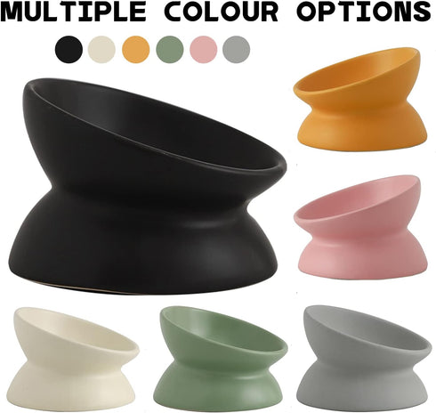 Cat Food Bowls Elevated Tilted, Ceramic Cat Food Bowls, Elevated Cat Food Bowl Whisker Friendly, Anti Vomit & Reduce Neck Burden, Raised Cat Bowl for Food and Water (Yellow)