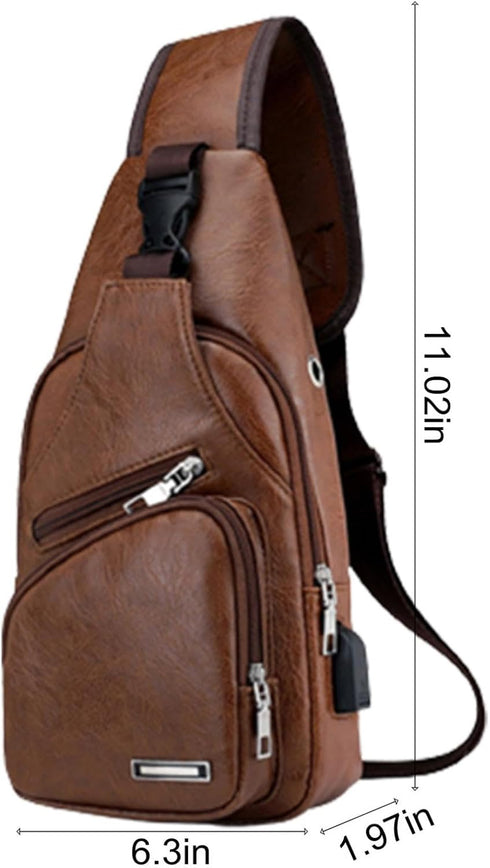 Generic Backpack, Crossbody Bag Leather Sling Bag Shoulder Leather Crossbody Sling Bag with USB Charge Port