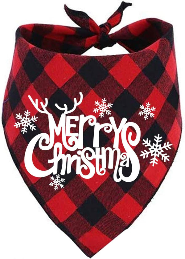 Dog Christmas Bandana Classic Buffalo Plaid Scarf, Triangle Bibs for Small Medium Large Dogs and Cats
