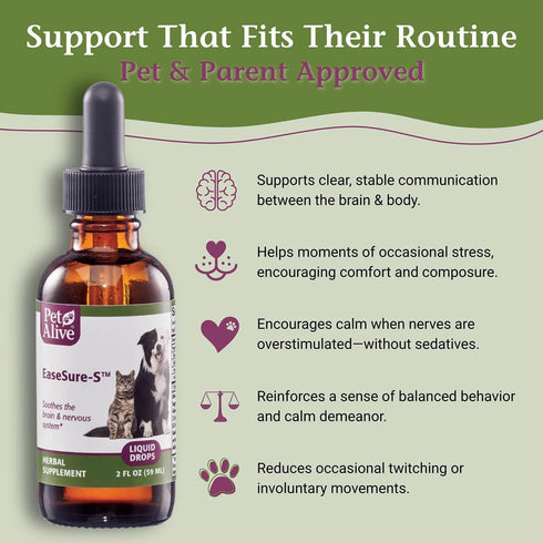 PetAlive EaseSure-S, Dog and Cat Calming Drops - Herbal Supplement for Pets, 59 mL