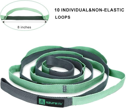 Premium Durable Cotton Stretch Strap with 10 or 12 Loops - Non-Elastic Yoga Strap for Stretching, Multi-Loop Fitness