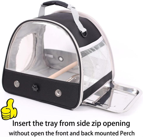 Small Bird Travel Cage Carrier - Portable Parrot Parakeet Carrier with Perch and Stainless Steel Tray