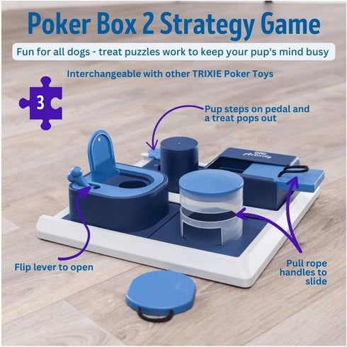 2 3 TRIXIE Poker Box Dog Activity Interactive Toy, Level Food Puzzle Game, Brain Teasing Treat Dispenser, IQ and Mental