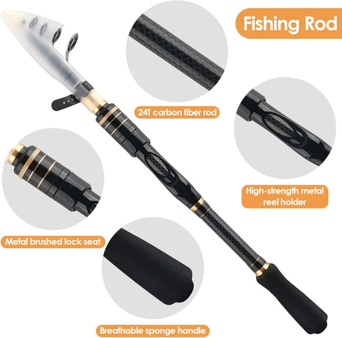 mouhike Telescopic Fishing Rod Reel Combo, Collapsible Fishing Pole Kit with Tackle Bag