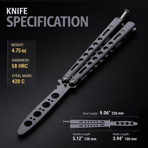 Grand Way Butterfly Trainer – Balisong Trainer – Practice Butterfly – Balisong Butterfly Knives NOT Real NOT Sharp Blade – Black Dull Trick Butterfly – Butter Fly Training CSGO K10-B by Grand Way