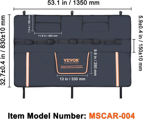 VEVOR Tailgate Bike Pad, Truck Tailgate Protection Pad for 5/6 Mountain Bikes with Reflective Strips and Tool Pockets