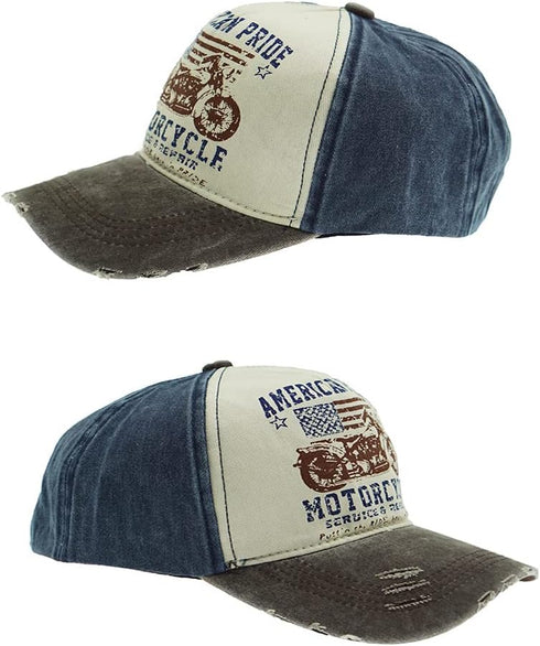 Vintage Washed Denim Baseball Cap, Motorcycle Print Trucker Hat, 100% Cotton Outdoor Sun Hat for Men Women