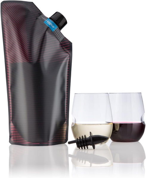 Vapur Collapsible Portable Wine Kit, Maroon, 25 Ounce Wine Carrier with 2 Shatterproof Glasses
