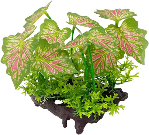 Smoothedo-Pets Aquarium Plants, 2pcs Plastic Artificial Fish Tank Decorations (Rainforest Leaf-Pink-Small-Set)