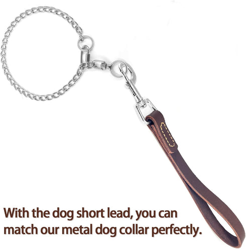 Leather Short Dog Lead, Heavy Duty Traffic Pet Leash with 360º Metal Hook for Large Medium Dogs