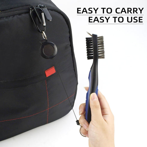 Golf Club Brush and Groove Cleaner - Retractable Zip-Line Cleaning Tool with Non-Slip Handle Grip