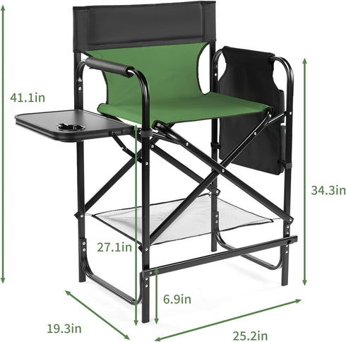Pinikuyiro 26" 264LBS Tall Folding Chair Directors Chairs High Foldable Bar Stool with Side Table Cup Holder