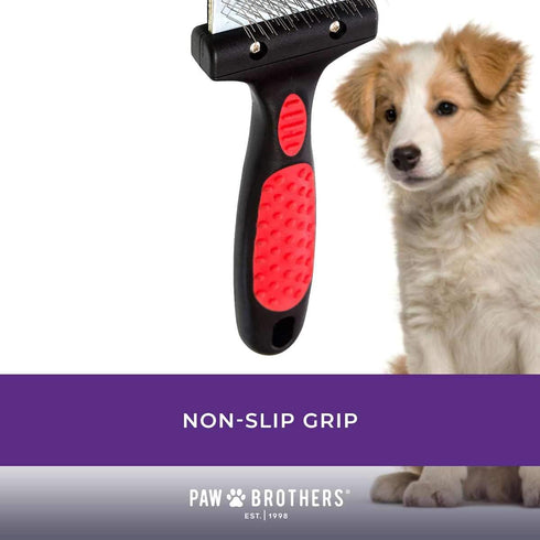 Ryan's Pet Supplies Paw Brothers Double Sided Firm Flex Slicker Brush, Small, Professional Grade, Comfort Grip
