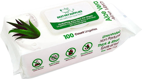 Best Pet Supplies 100 Pack Pet Grooming Wipes for Dogs & Cats, 8" x 9", Plant-Based Deodorizer for Sensitive Skin