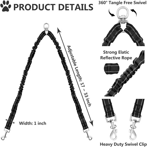 Dual Retractable Dog Leash for Walking 2 Small to Medium Dogs up to 44lbs/20kg, 16 ft Extendable with Poop Bags,