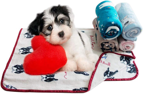 Fluffy Flannel Fleece Pet Dog Bed Throw Blanket Cover for Couch - 29.5 x 39.5 Inches - Cute Animals Design (Light Blue,