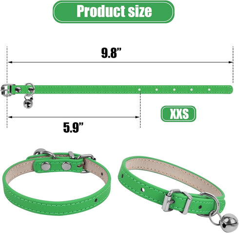 XXS Teacup Dog Collar, Green Adjustable Collar for Small Dogs and Cats, 3/8 inch Width