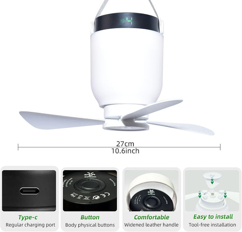 8000mAh HOYECHI Camping Accessories Fan with Light - Portable Rechargeable Tent Fan with Battery, Remote Control