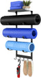 LSK Yoga Mat Holder Wall Mount, Black Storage Rack for Home Gym with 5 Hooks for Fitness Accessories