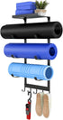LSK Yoga Mat Holder Wall Mount, Black Storage Rack for Home Gym with 5 Hooks for Fitness Accessories