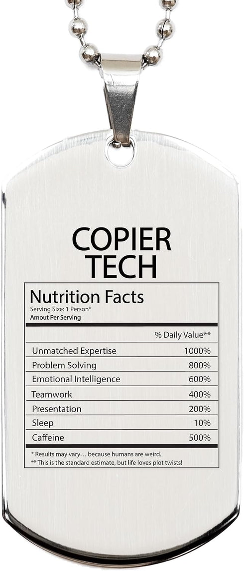 DesiDD Funny Copier Tech Gifts - Nutrition Facts Dog Tag Necklace for Printer