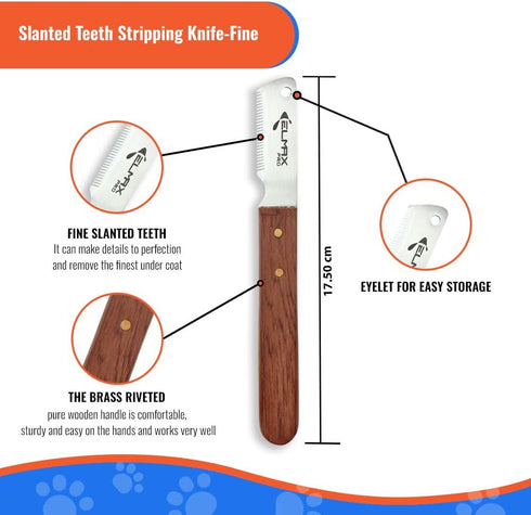Professional Slant Tooth Stripping Knife for Dogs (Pack of 4) - Stainless Steel Blades & Rosewood Handle