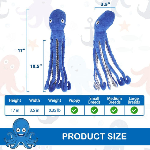 EXPAWLORER Octopus Dog Toy - Long Squeaky Plush Toy, Soft Stuffed Chew Toy with Crinkle Paper and Built-in Squeaker