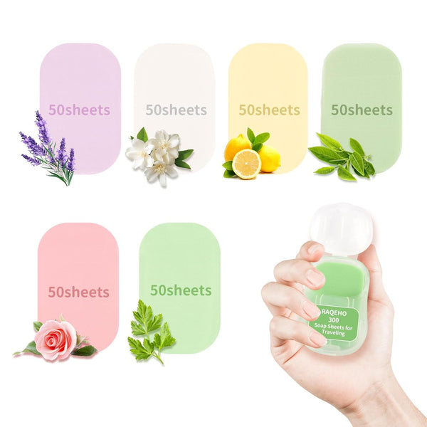RAQEHO 300 Paper Soap Sheets for Travel - 6packs Travel Size Foaming Hand