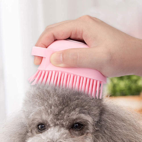 Pink Dog Bath Brush, Silicone Rubber Grooming Brush for Short & Long Haired Dogs and Cats