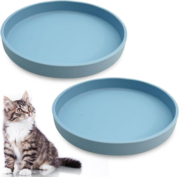 Silicone Cat Bowl Set of 2, Shallow Cat Food Dish, 7in Wide Plates for Whisker Fatigue Relief