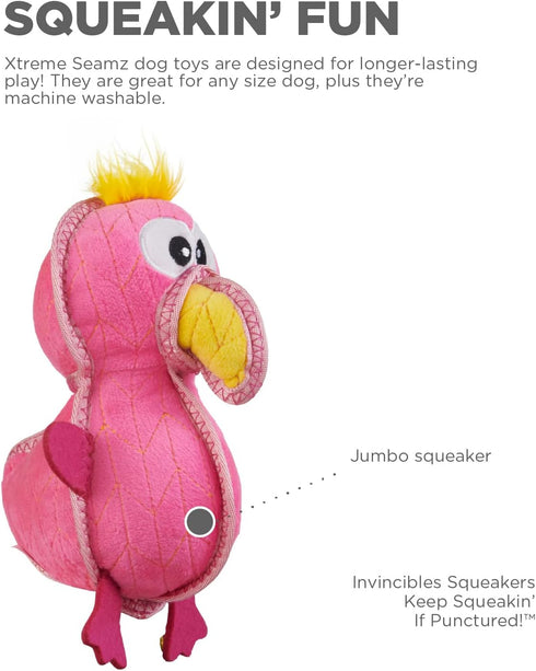 Outward Hound Xtreme Seamz Flamingo - Durable Squeaky Dog Toy
