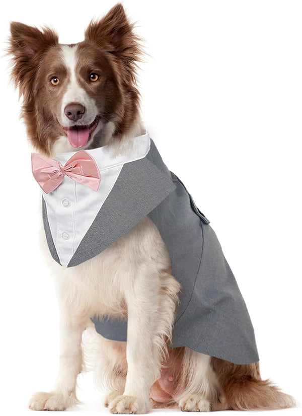 Kuoser Dog Tuxedo Suit and Bandana Set, Formal Pet Wedding Attire for Large, Medium, and Small Dogs