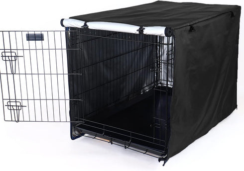 Durable Dog Crate Cover-Double Door, Waterproof Anti-UV Pet Kennel Cover Fit for 24-54 inches Crate, Black