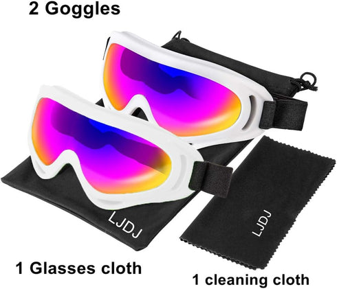 Ski Goggles Pack of 2 - Snowboard Motorcycle Glasses for Boys Girls Youth Men Women