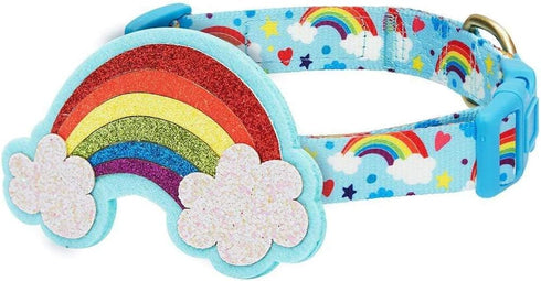 Blueberry Pet Rainbow Clouds Adjustable Dog Collar - Small, Neck 12"-16" with Blingy Decor