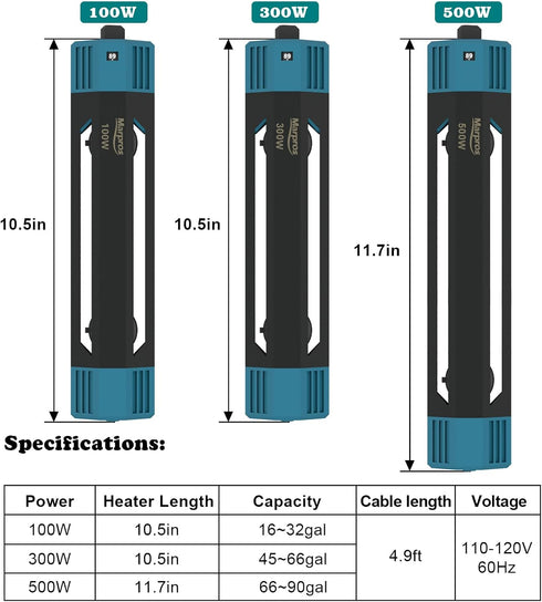 Aquarium Heater - 300W Rapid Heating, Energy-Saving, Anti-Dry Protection, Intelligent Thermostat for Fish Tank