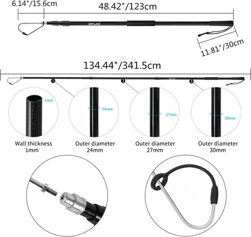 SAN LIKE Telescopic Fishing Gaff, Aluminum/Fiberglass Pole with Nonslip Rubber Handle and Stainless Steel Hook