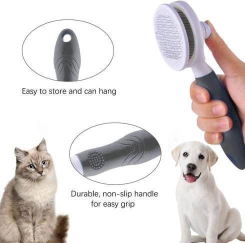 Cat Grooming Brush - Self Cleaning Slicker Brush for Dogs, Cats, Gently Removes Loose Undercoat, Mats, Tangled Hair