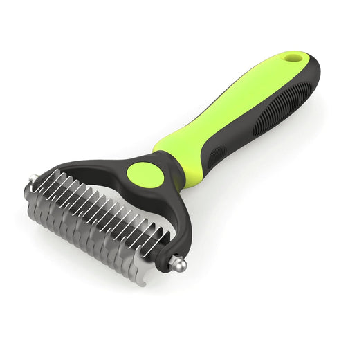 Dematting and Deshedding Brush for Dogs and Cats, Double Sided Pet Grooming Tool, Hair Shedding Comb (Green)
