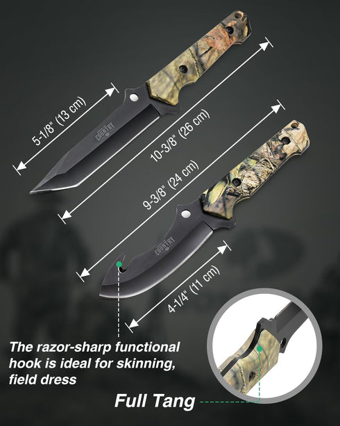 Mossy Oak Fixed Blade Hunting Knife Set - 2 Piece, Full Tang Handle Straight Edge and Gut Hook Blades Game Processing Knife, Sheath Included by Mossy Oak