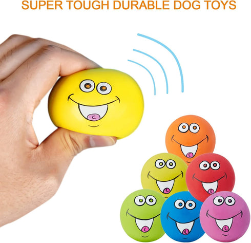 Squeaky Dog Toys Chewing Durable Teething Latex Rubber Balls with Funny Smile Face for Small Medium Dogs (6PCS)