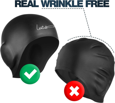 Swim Caps Ear Protection 3D - Silicone Swim Cap Waterproof for Long Hair & Short Hair, Adult & Youth