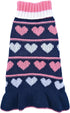 Jecikelon Pet Dog Long Sweater Dress, Knitwear Turtleneck Pullover for Winter, Navy Heart, Small