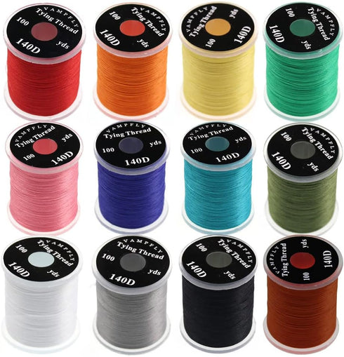 HERCULES 140D Fly Tying Thread - 12 Colors Non Waxed Fly Tying Materials Kits for Dry Wet Flies