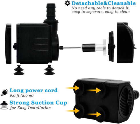 PULACO 400GPH Submersible Water Pump, 25W Durable Fountain Pump with 5 ft Tubing for Aquariums