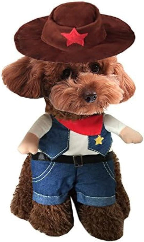 Hotumn Cowboy Dog Costume with Hat (Dog Clothes Halloween Costumes for Cat and Small Dog; S)