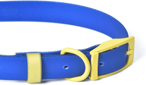 Wags & Wiggles Waterproof PVC Collar Navy, Small Blue and Yellow Dog Collar for Pool or Lake