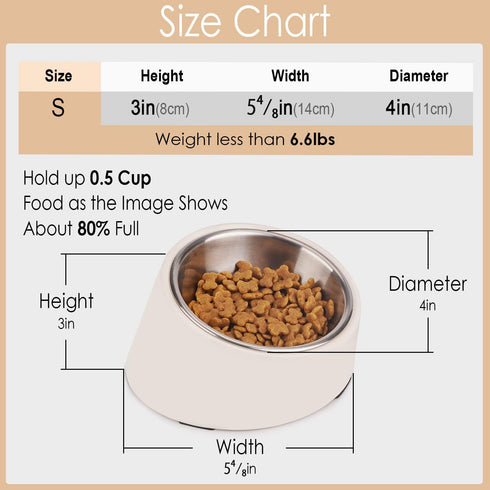 Super Design Mess Free Slanted Dog Bowl, 15° Tilted Non-Skid Feeder for Dogs and Cats, White, 0.5 Cup